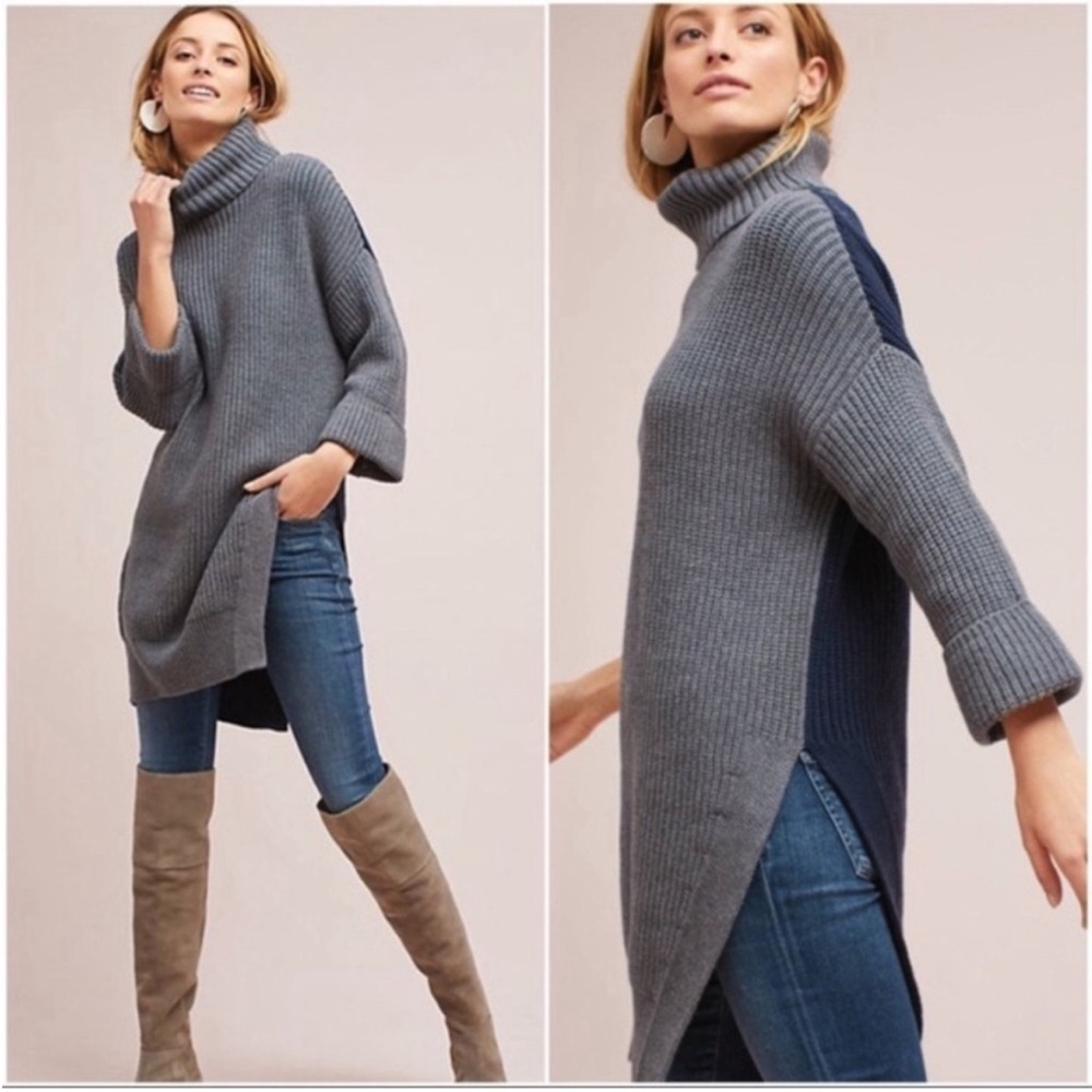 Moth Turtle‎ Neck Color Block Sweater Dress Tunic Size Small
